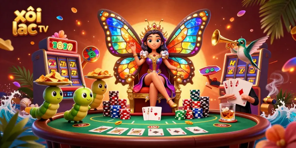 Enhance your gaming experience with xôi lạc tv, featuring rich casino elements in a vibrant illustration.
