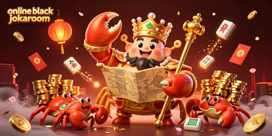 Experience an engaging scene of online blackjack jokaroom with a golden crab emperor and vibrant casino elements.