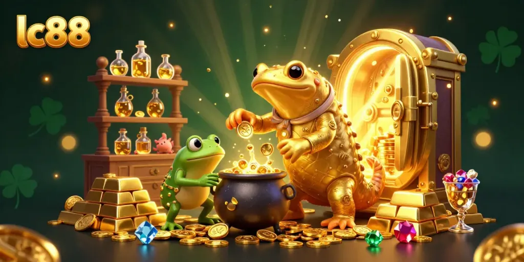 Experience the excitement of lc88 with golden treasures sparkling across a magical casino scene.
