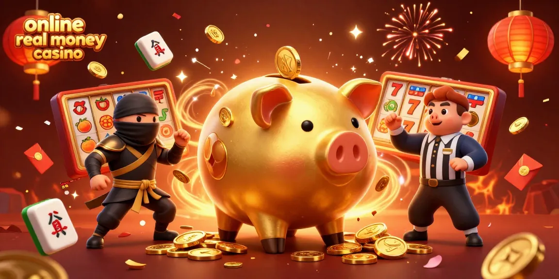 Engaging scene showcasing the online real money casino atmosphere with dynamic characters and festive elements.